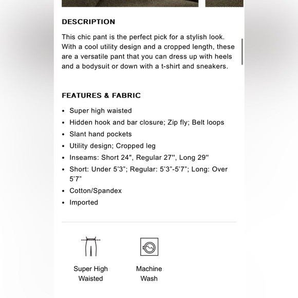 Super High Waisted Cropped Utility Trouser Pant express womens NEW - Picture 6 of 7